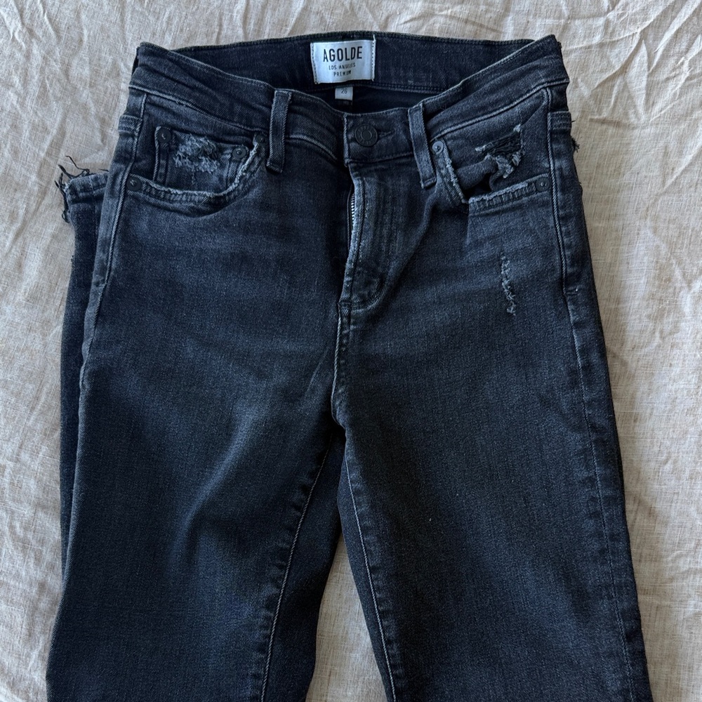 Agolde Washed Black Distressed Slim Jeans
